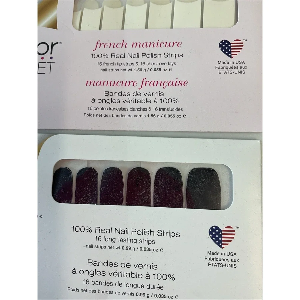 Color Street 100%‎ Real Nail Polish Strips - Lot of 4 NEW french, Gold, purple